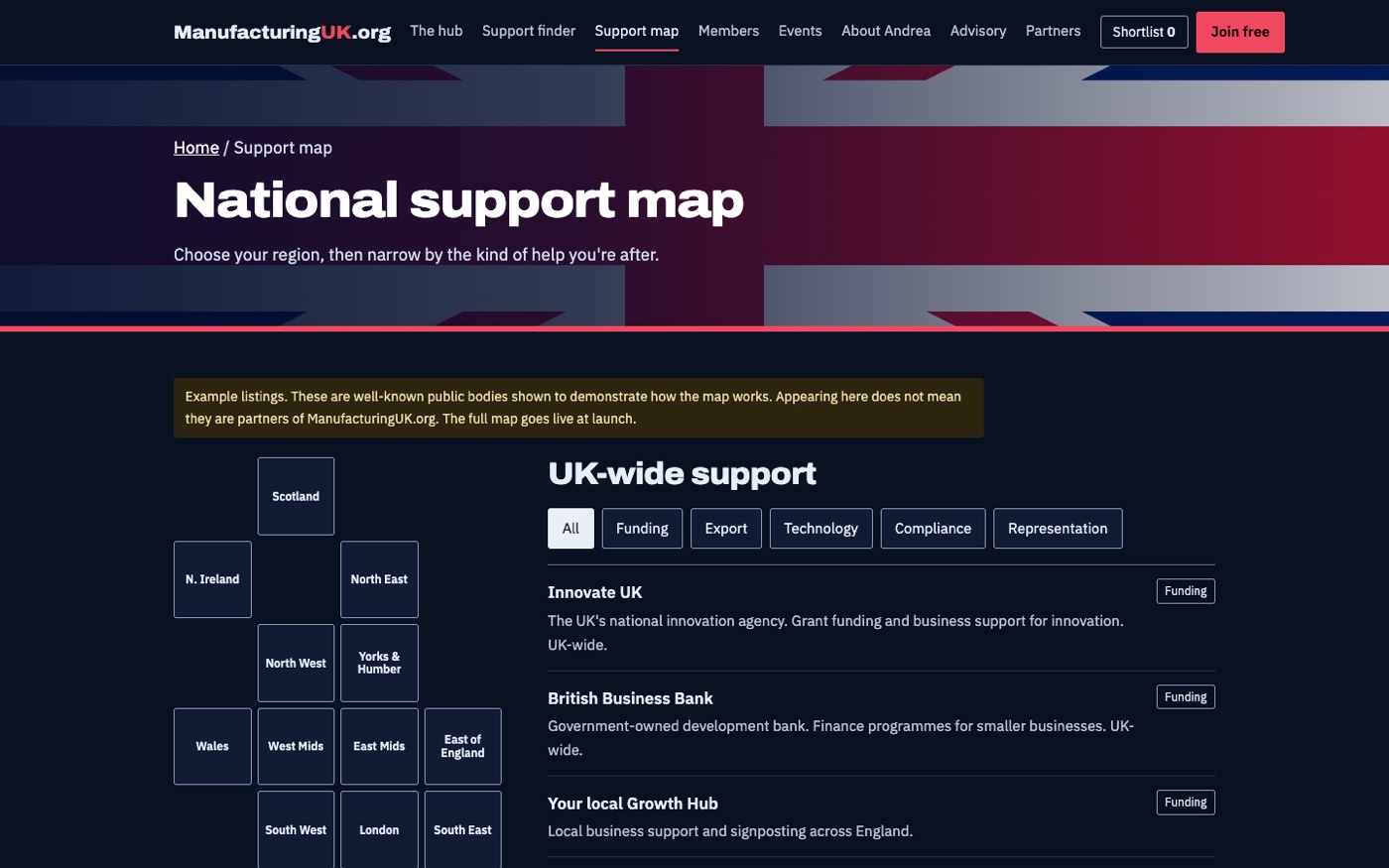 ManufacturingUK.org: The support map