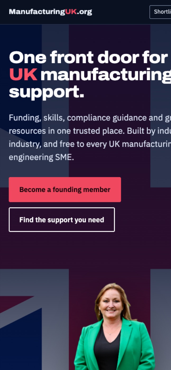 ManufacturingUK.org: Home page on a phone